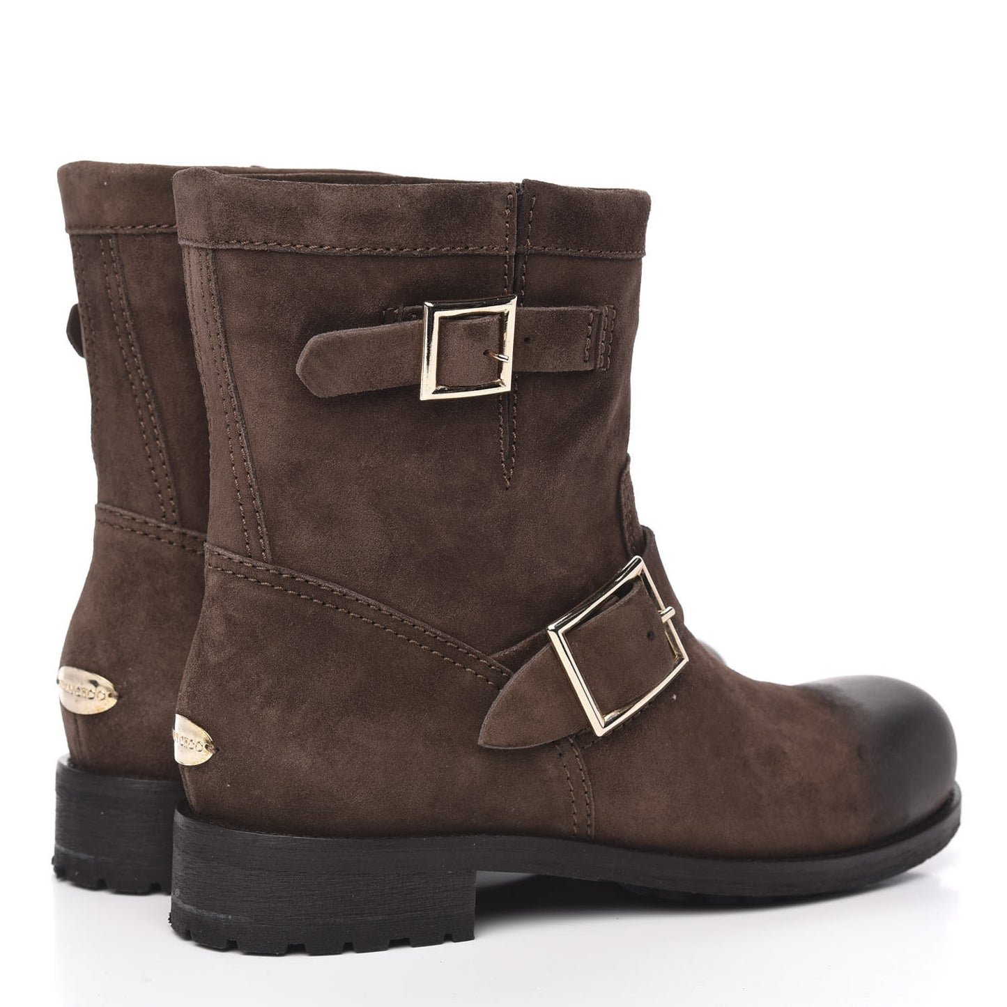 Distressed Waxed Suede Youth Biker Boots 38 Brown