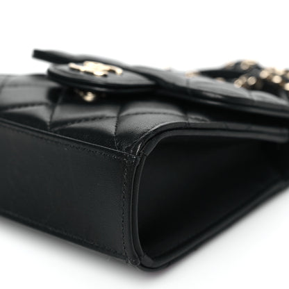 Chanel Lambskin Quilted Top Handle Flap Clutch With Chain Black 9 of 10
