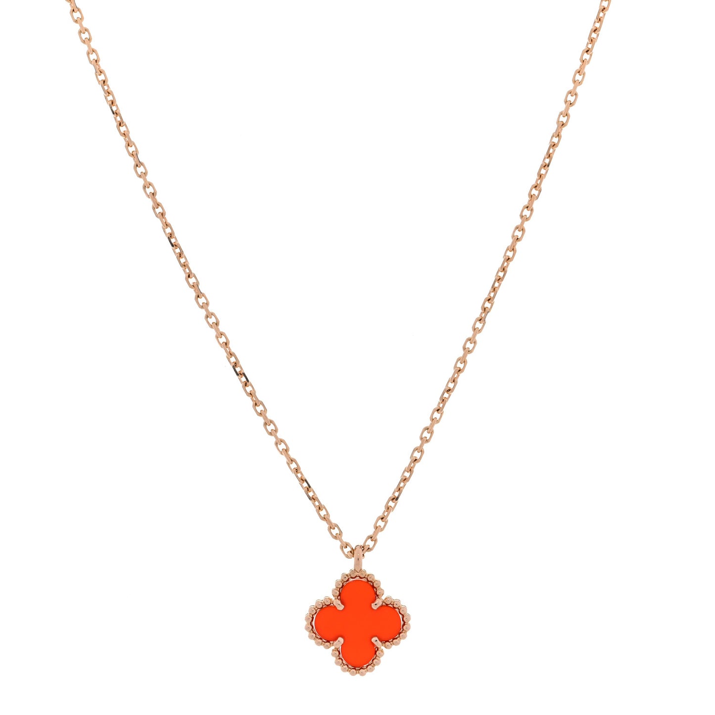 18K Rose Gold Carnelian Sweet Alhambra Pendant Necklace