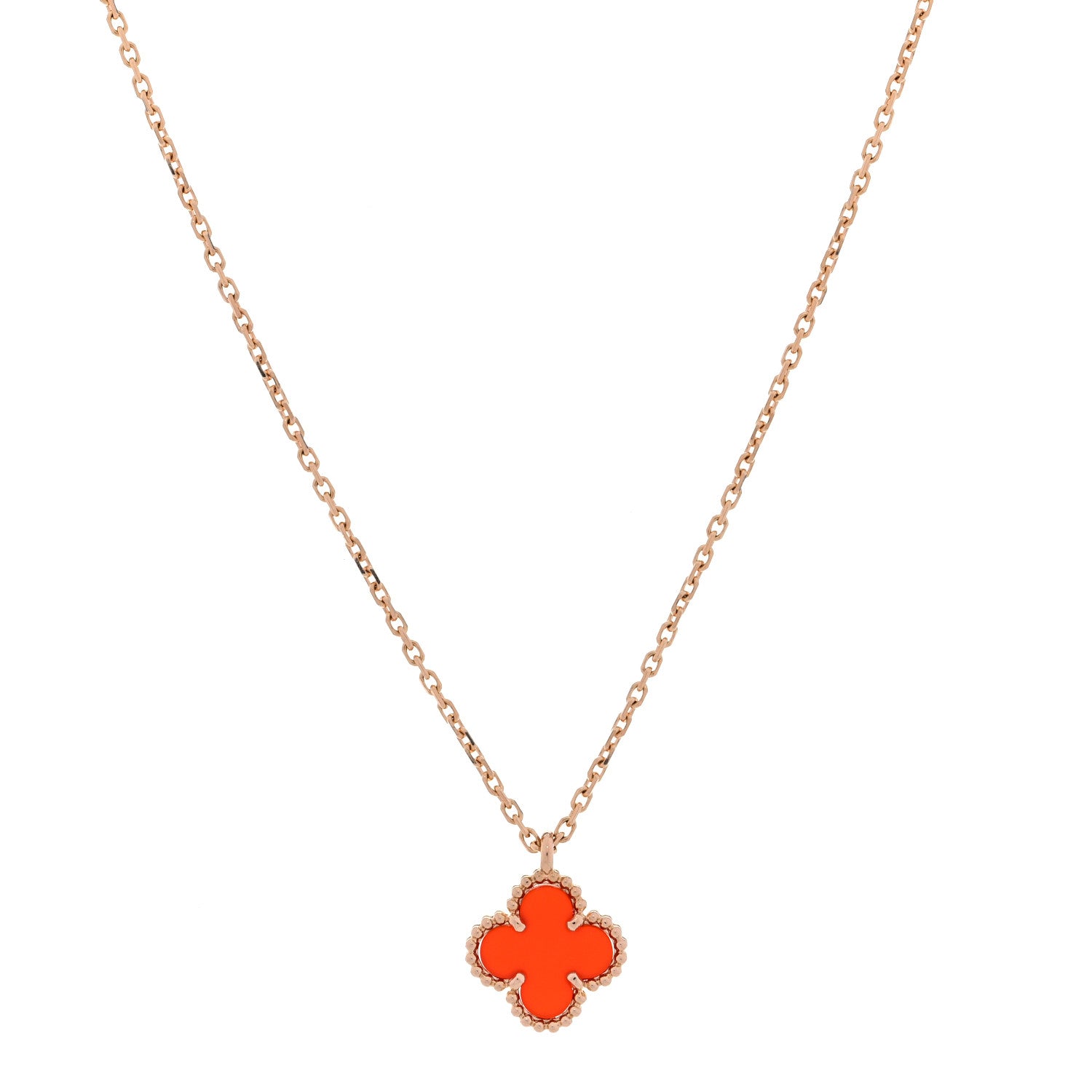 Van Cleef & Arpels 18K Rose Gold Carnelian Sweet Alhambra Pendant Necklace 1 of 8