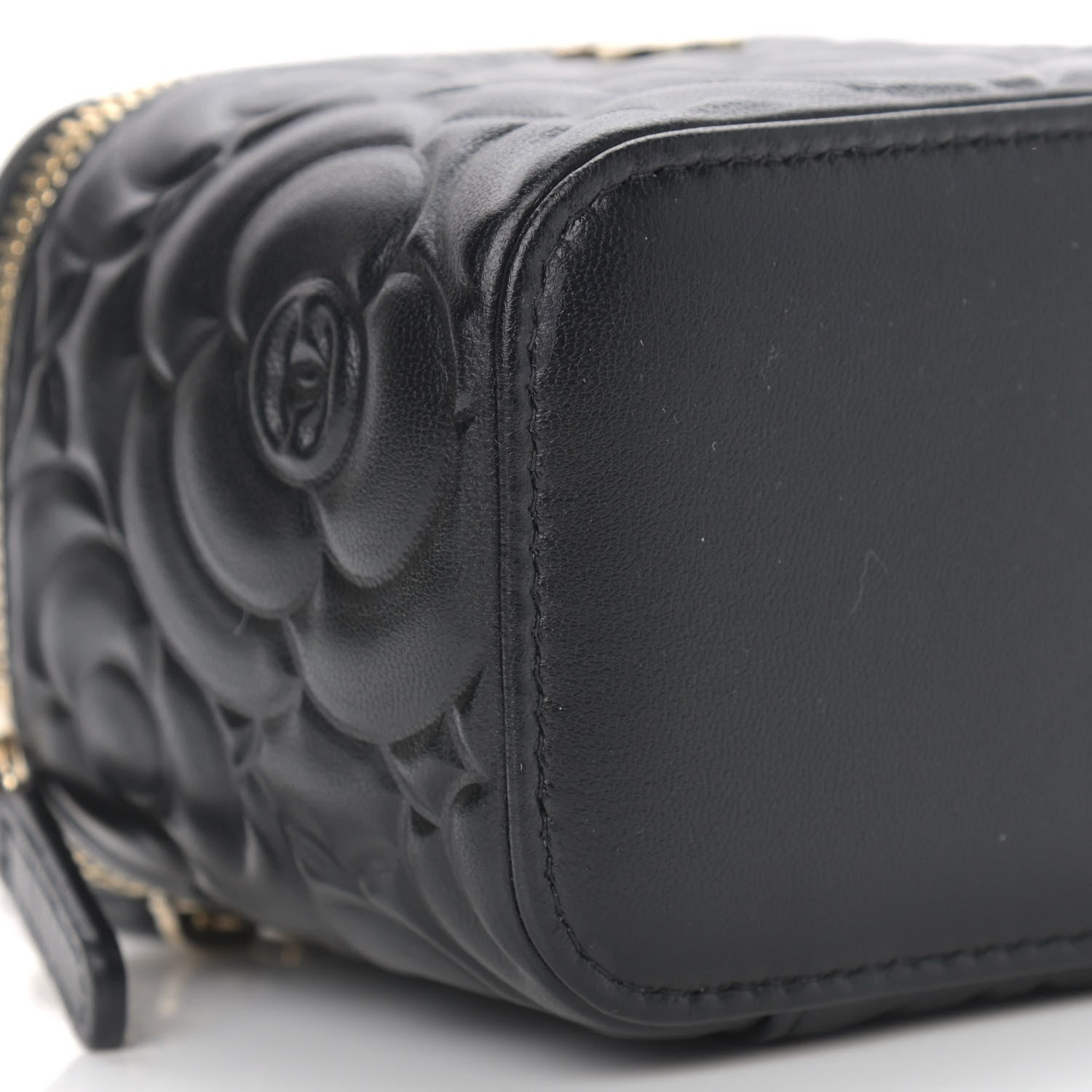 Chanel Lambskin Camellia Embossed Mini Vanity Case With Chain Black 7 of 8