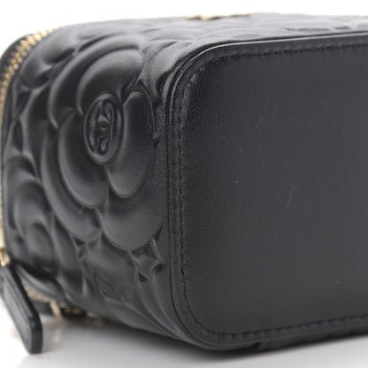 Chanel Lambskin Camellia Embossed Mini Vanity Case With Chain Black 7 of 8