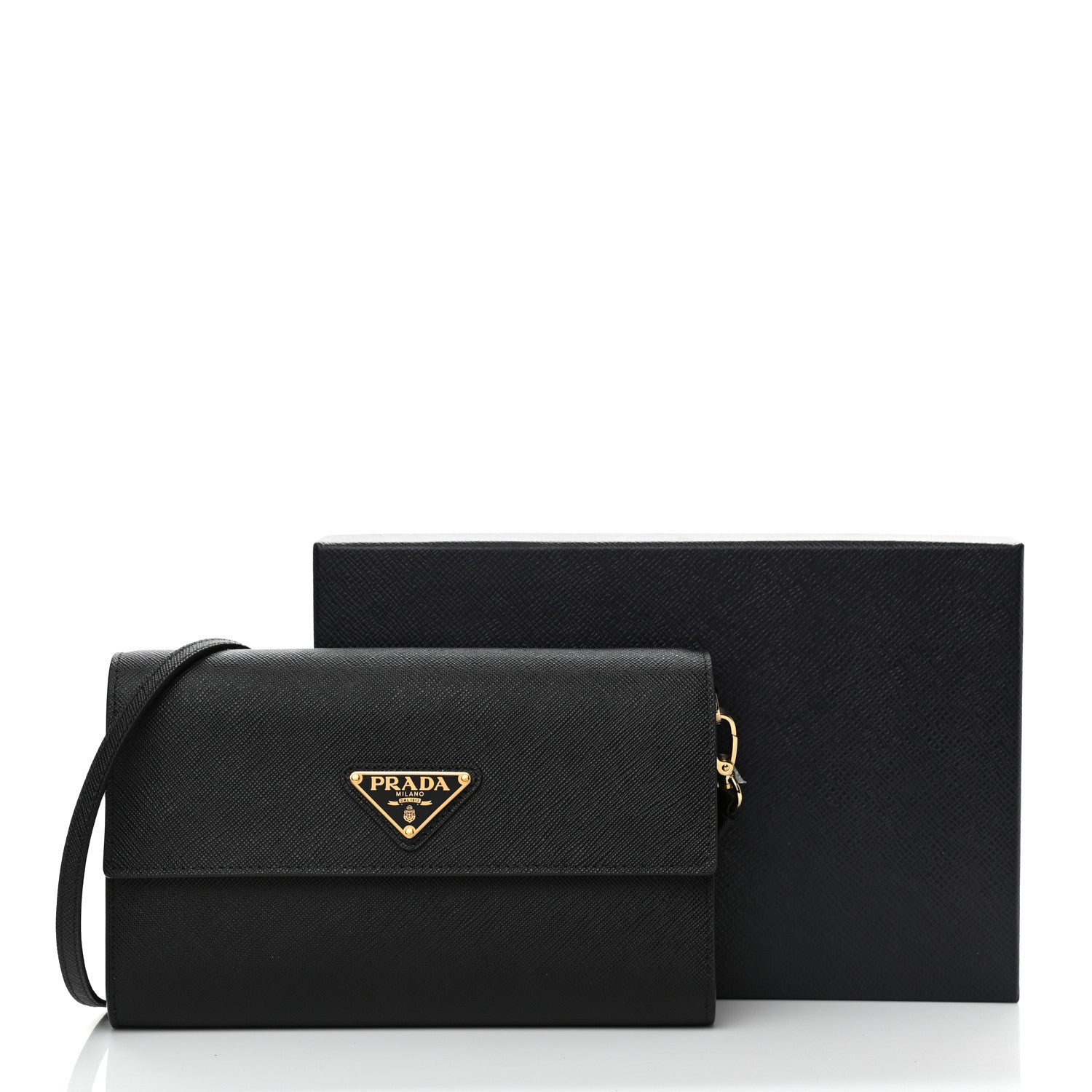 Prada Saffiano Wallet With Shoulder Strap Black 11 of 11