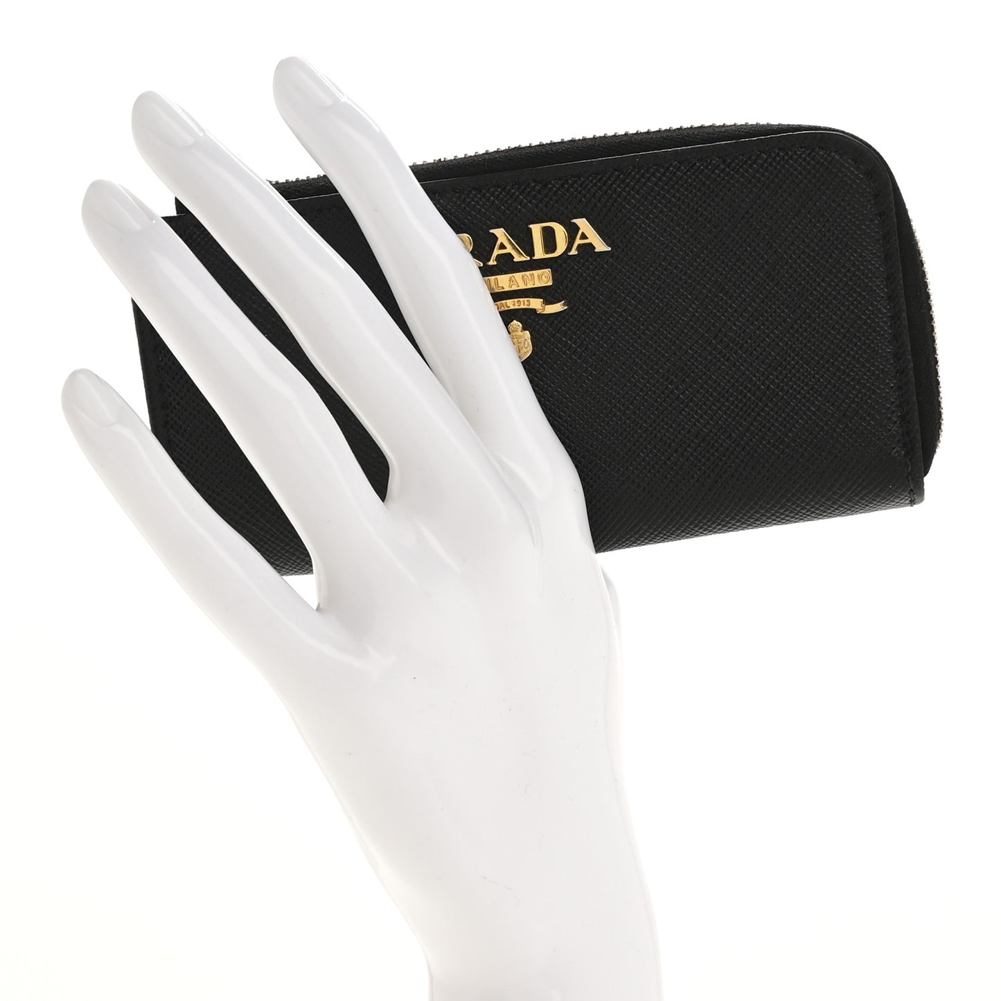 Saffiano Metal Zip Around Key Holder Black