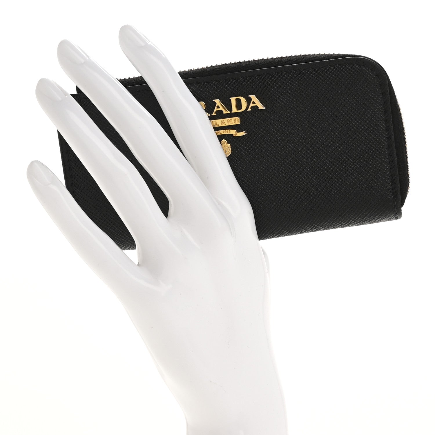 Prada Saffiano Metal Zip Around Key Holder Black 2 of 12
