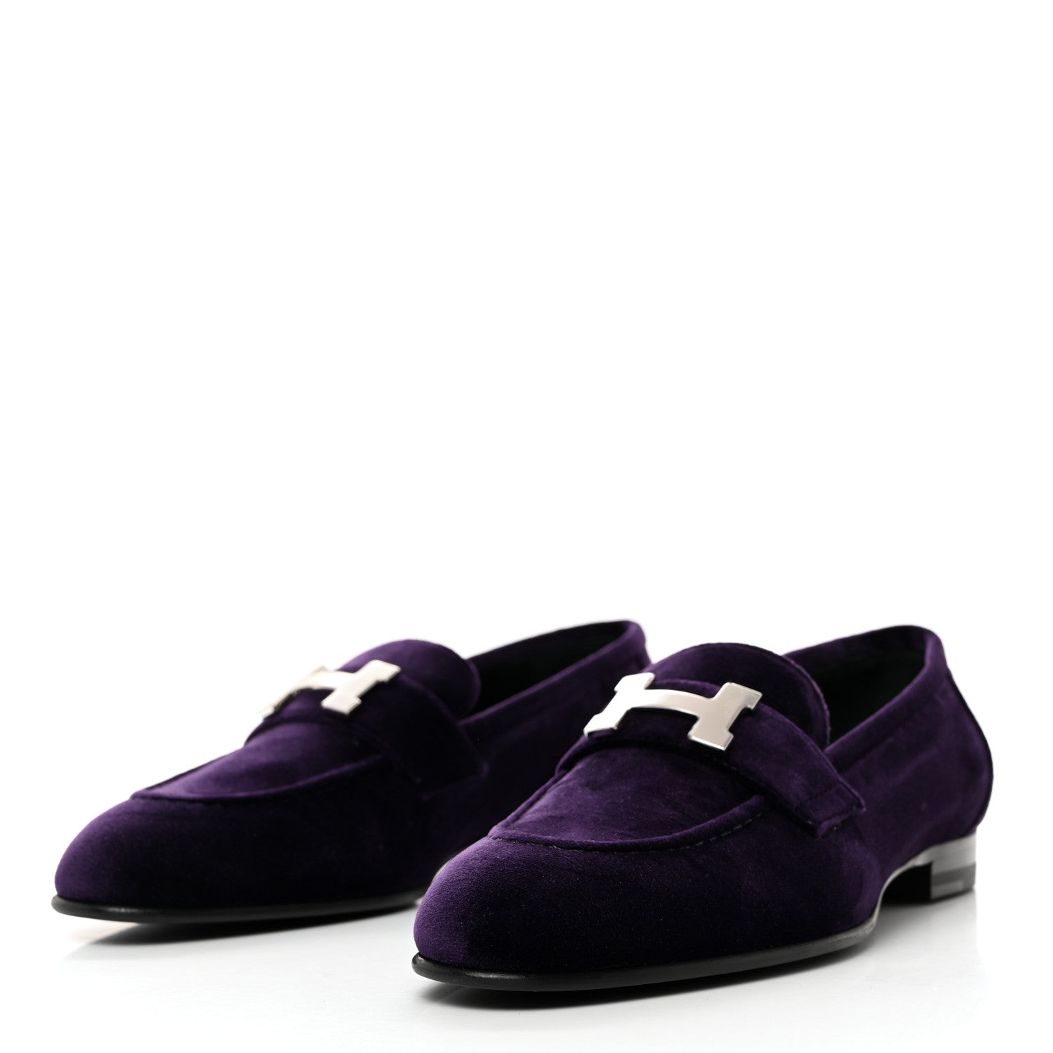 Hermes Velvet Womens Paris Loafers 36 Violet Fonce 3 of 9