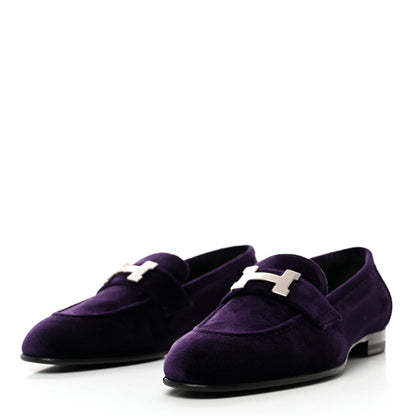 Hermes Velvet Womens Paris Loafers 36 Violet Fonce 3 of 9