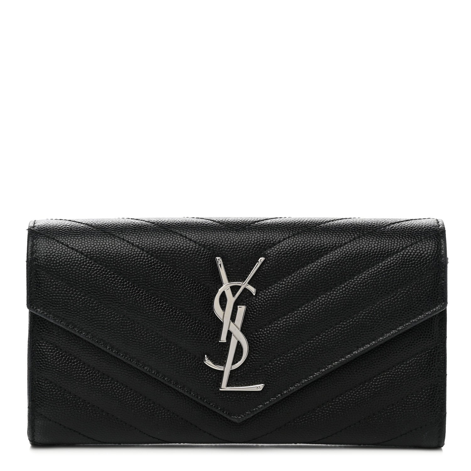 Saint Laurent Grain De Poudre Matelasse Chevron Monogram Flap Wallet Black 1 of 8
