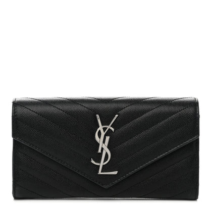 Saint Laurent Grain De Poudre Matelasse Chevron Monogram Flap Wallet Black 1 of 8