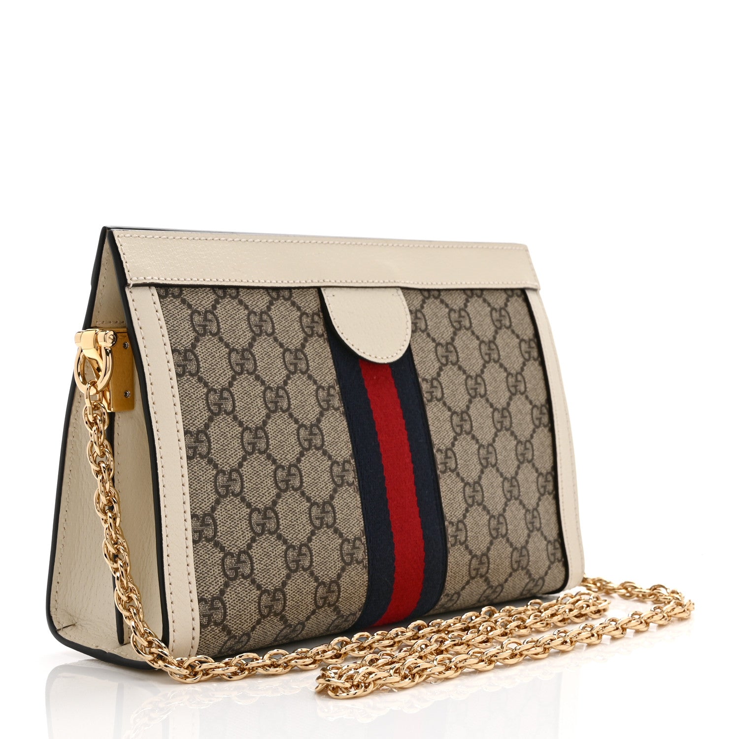 Gucci GG Supreme Monogram Textured Calfskin Web Small Ophidia Chain Shoulder Bag Beige Ebony Mystic White 3 of 11