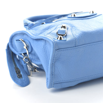 Balenciaga Agneau Classic Silver Hardware Mini City Logo Strap Bleu Turquoise Black 6 of 9