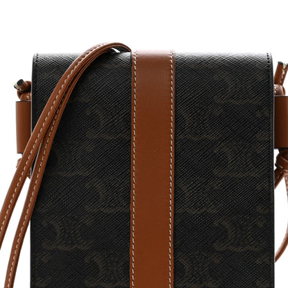Celine Triomphe Canvas Lambskin Phone Pouch With Flap Tan 9 of 12