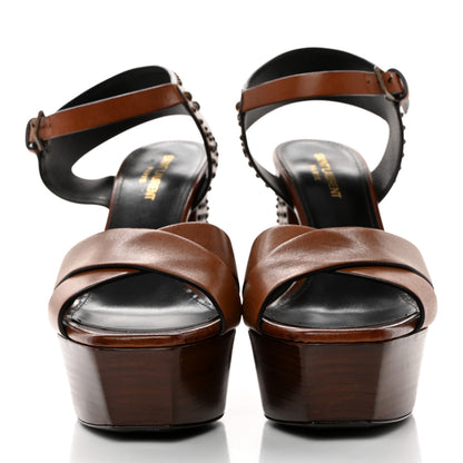Saint Laurent Calfskin Studded Farrah 80 Platform Sandals 39 Papaya 2 of 9