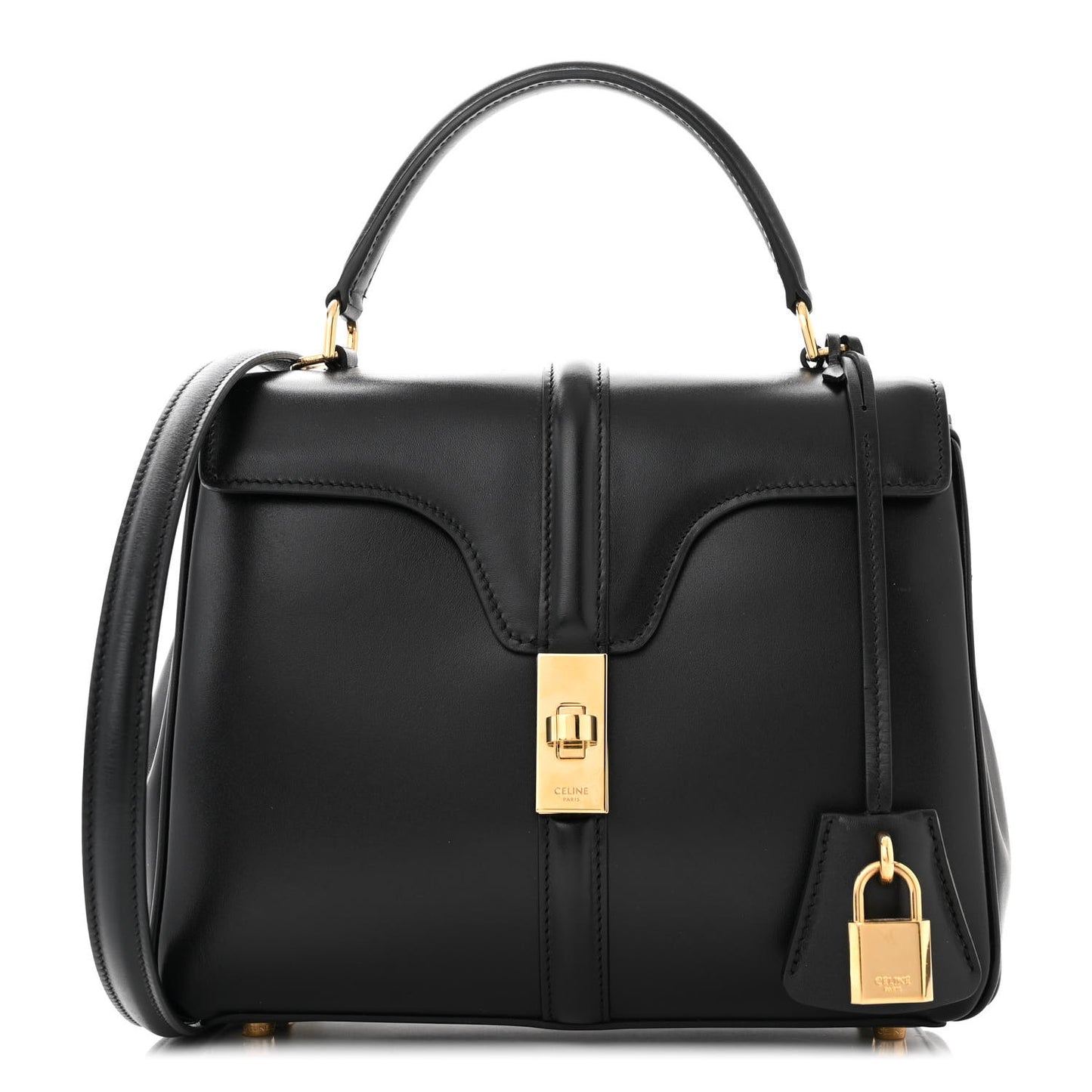 Satinated Calfskin Small 16 Top Handle Bag Black