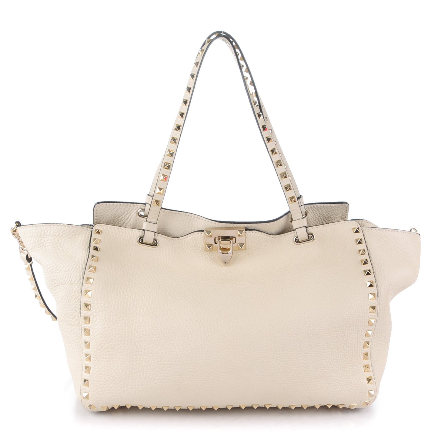 Grained Calfskin Medium Rockstud Tote Ivory