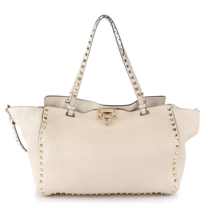 Valentino Garavani Grained Calfskin Medium Rockstud Tote Ivory 1 of 8