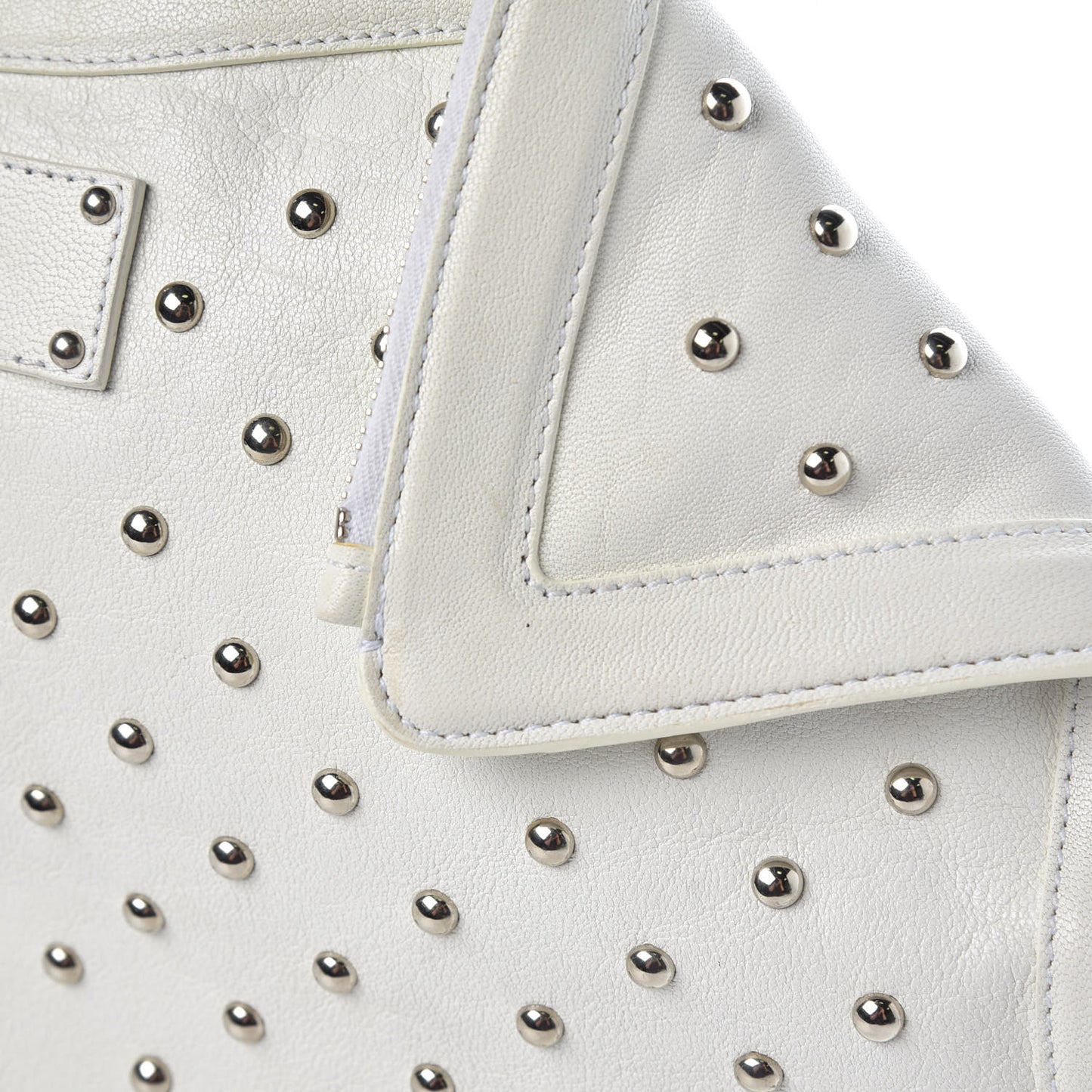 Calfskin Studded De Manta Clutch White