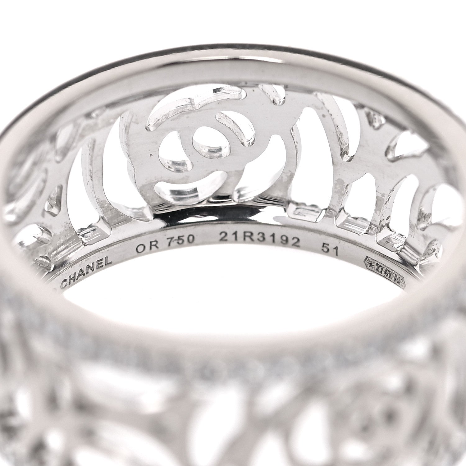 Chanel 18K White Gold Diamond Camellia Ajoure Band Ring 51 5.75 4 of 4