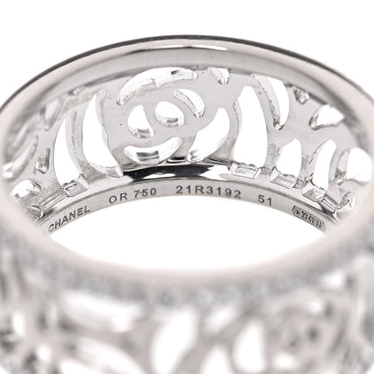 Chanel 18K White Gold Diamond Camellia Ajoure Band Ring 51 5.75 4 of 4