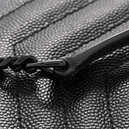 Saint Laurent Grain De Poudre Matelasse Chevron Monogram Monochrome Envelope Chain Wallet Black 12 of 13