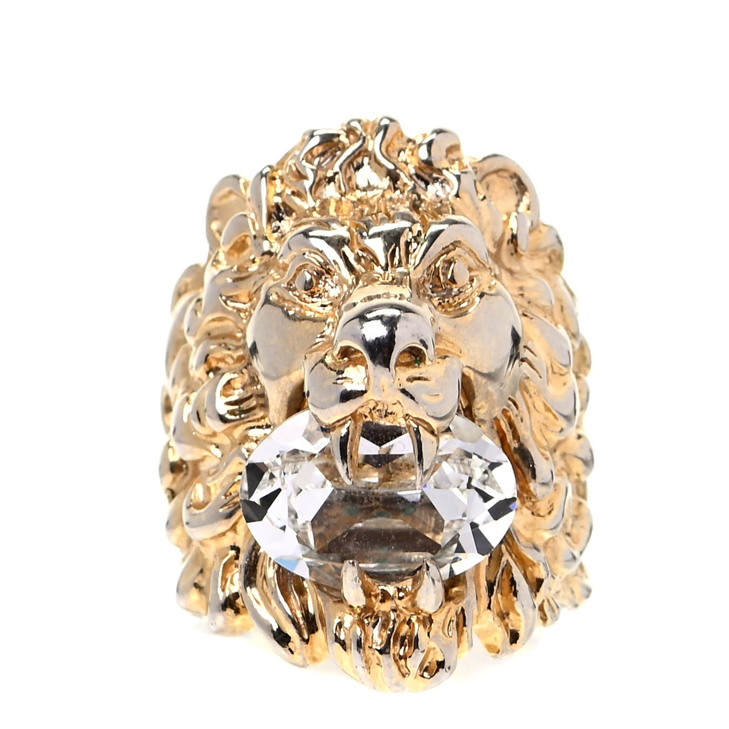 Metal Crystal Lion Head Ring 8.5 Aged Gold