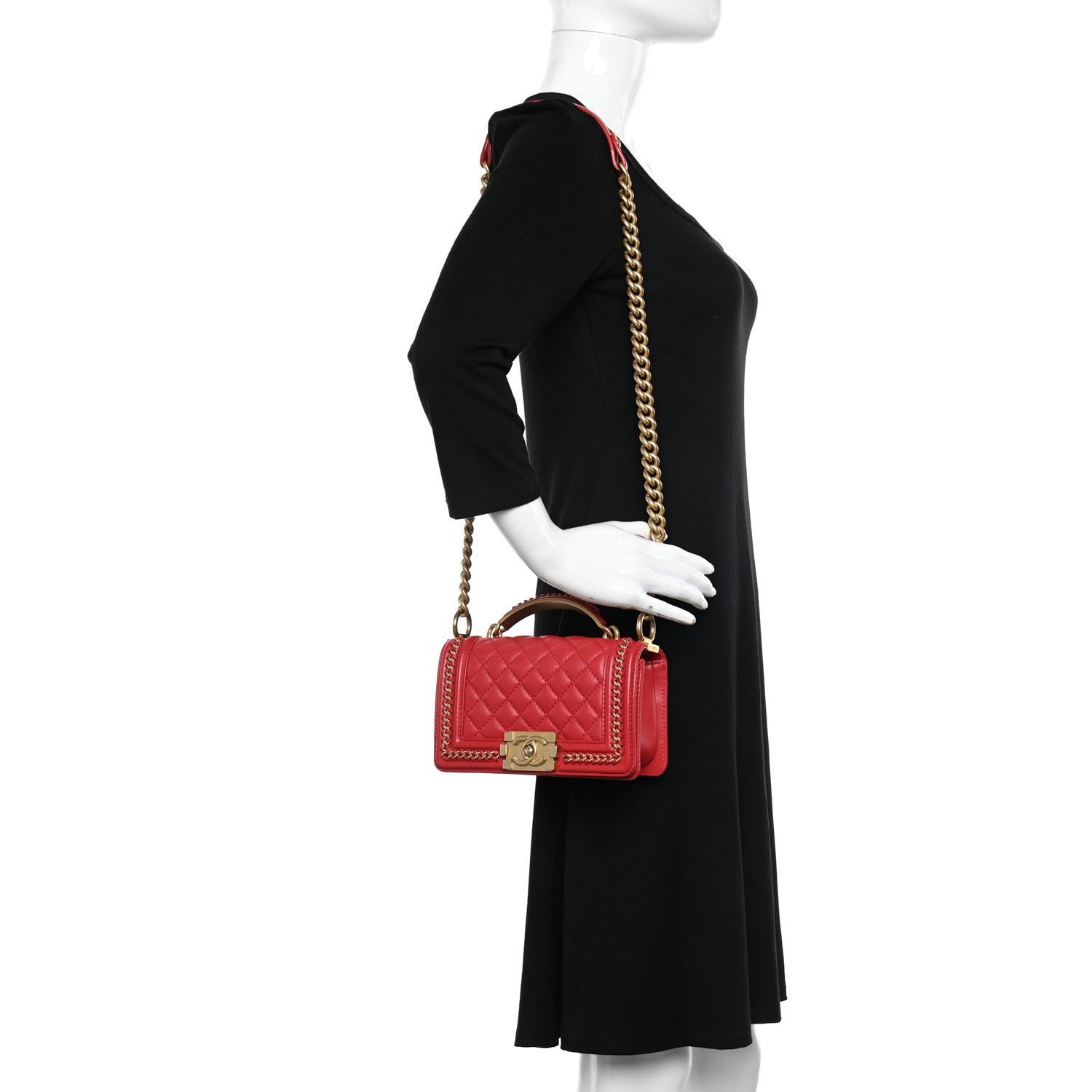 Chanel Calfskin Quilted Small Boy Top Handle Flap Red 2 of 12