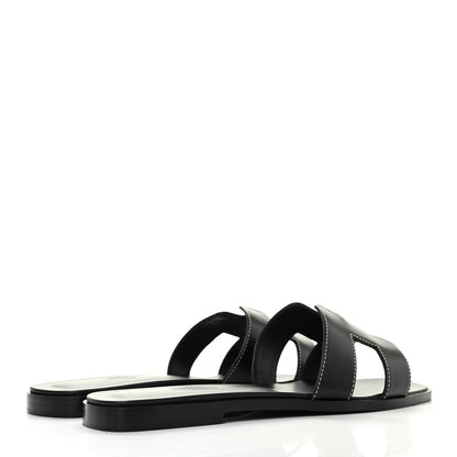Hermes Box Calfskin Oran Sandals 38 Black 4 of 8