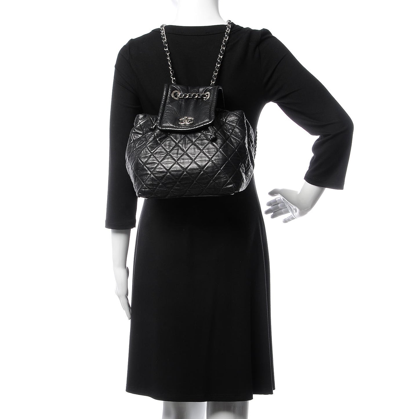 Glazed Calfskin Quilted Beijing Backpack Black