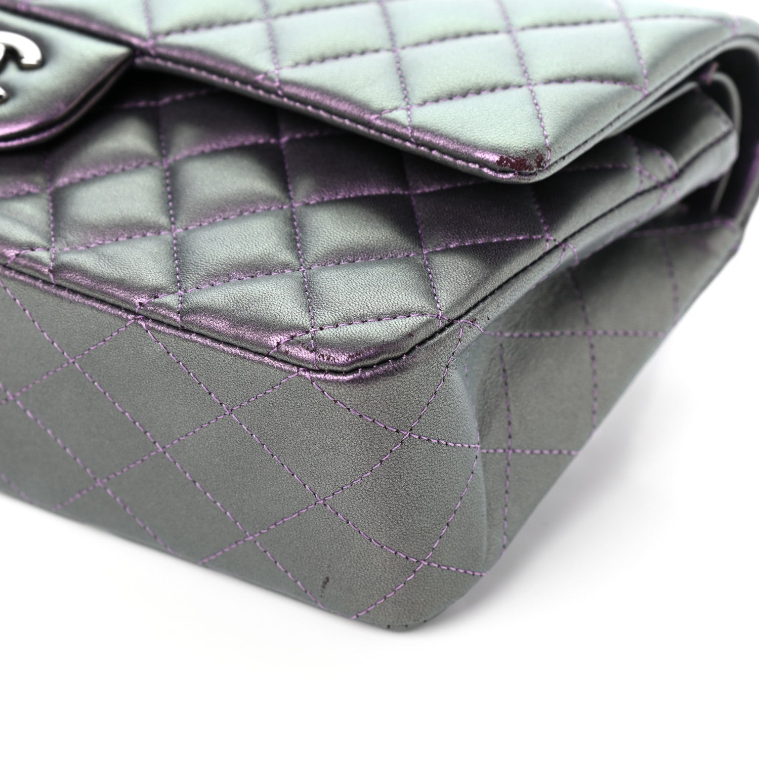 Chanel Iridescent Lambskin Quilted Medium Double Flap Dark Purple 10 of 10