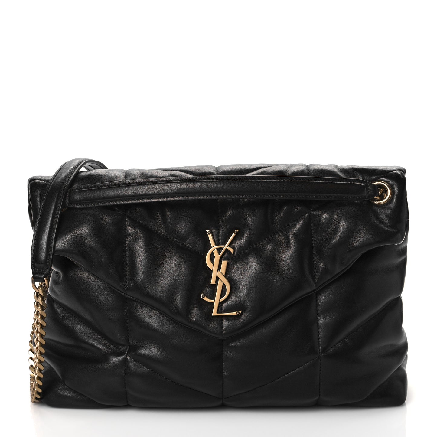 Lambskin Quilted Medium Loulou Puffer Monogram Chain Satchel Black