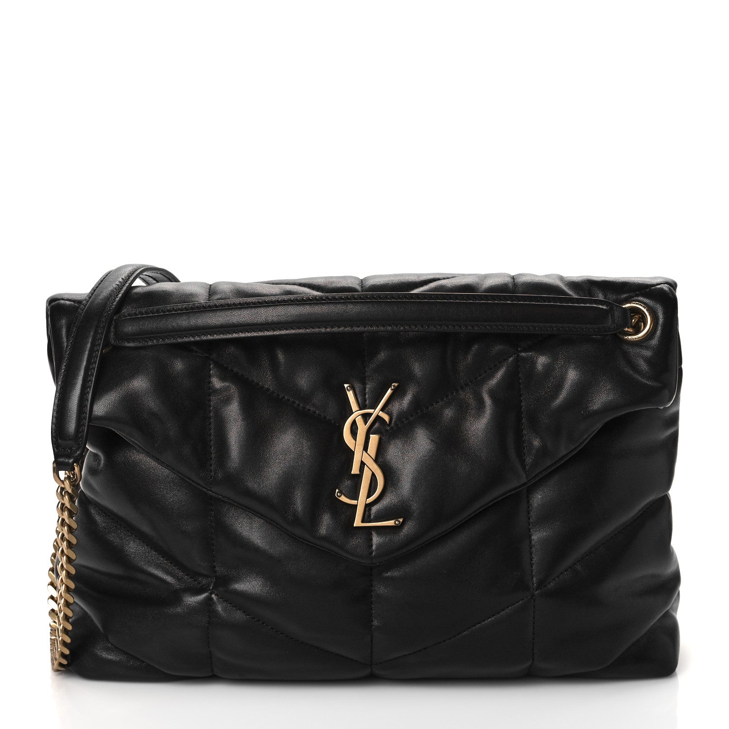 Saint Laurent Lambskin Quilted Medium Loulou Puffer Monogram Chain Satchel Black 1 of 9