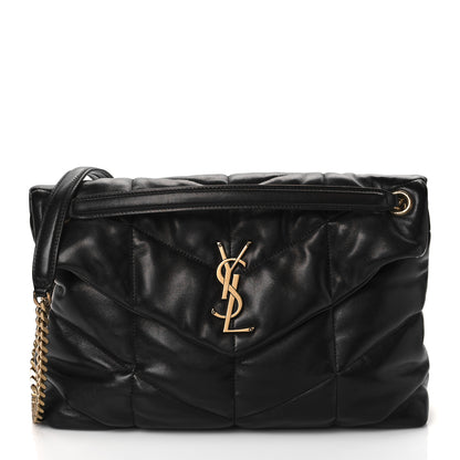 Saint Laurent Lambskin Quilted Medium Loulou Puffer Monogram Chain Satchel Black 1 of 9