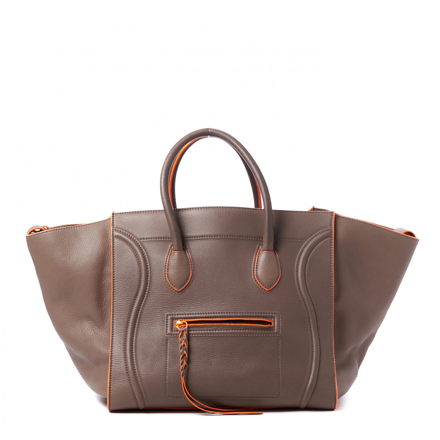 Supple Calfskin Large Phantom Luggage Grey Orange