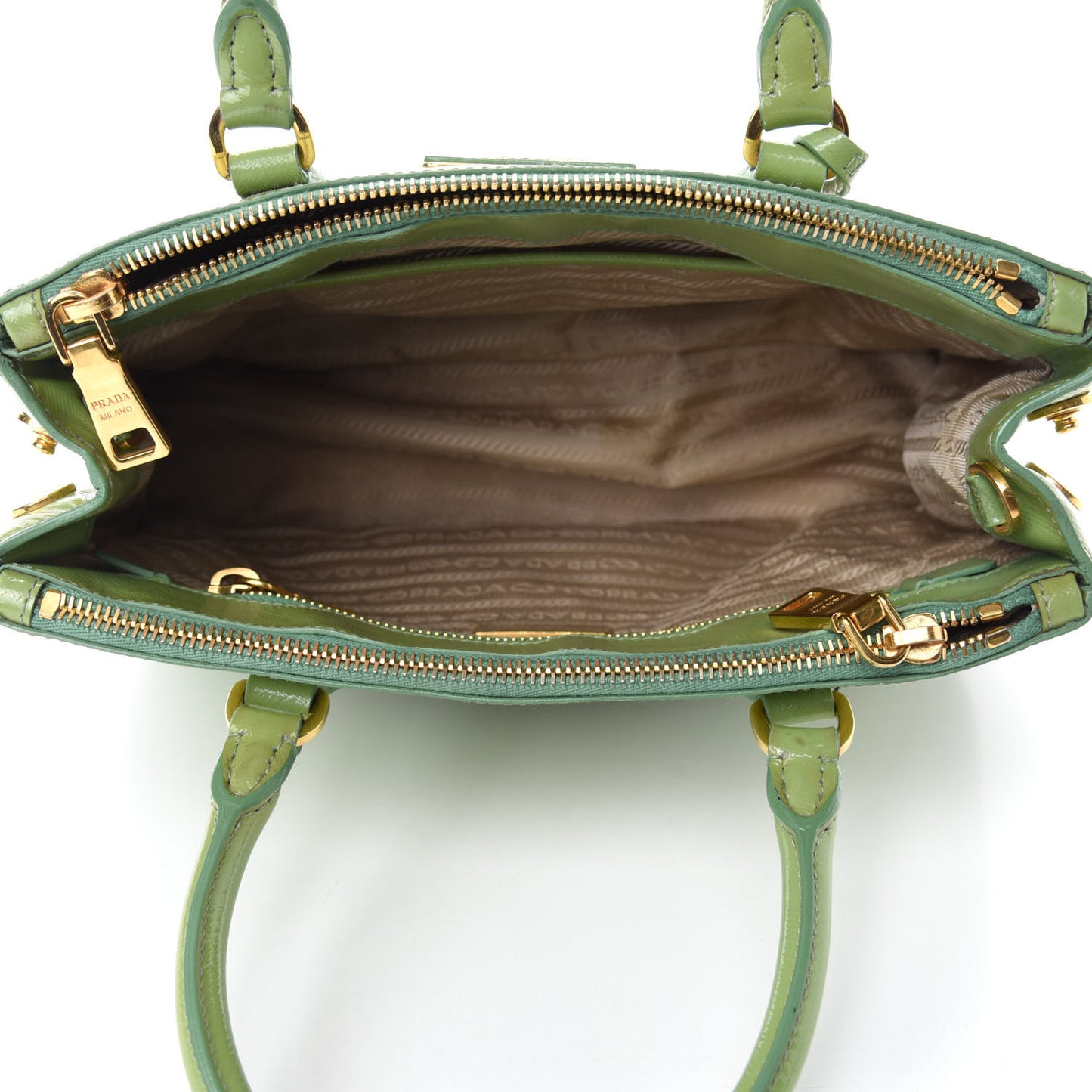 Saffiano Vernice Mini Galleria Double Zip Tote Green