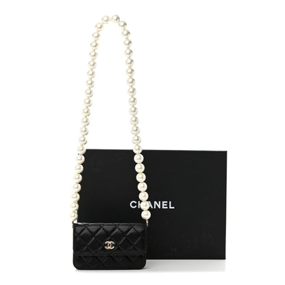 Chanel Calfskin Quilted Maxi Pearls Clutch With Chain Black 15 of 15