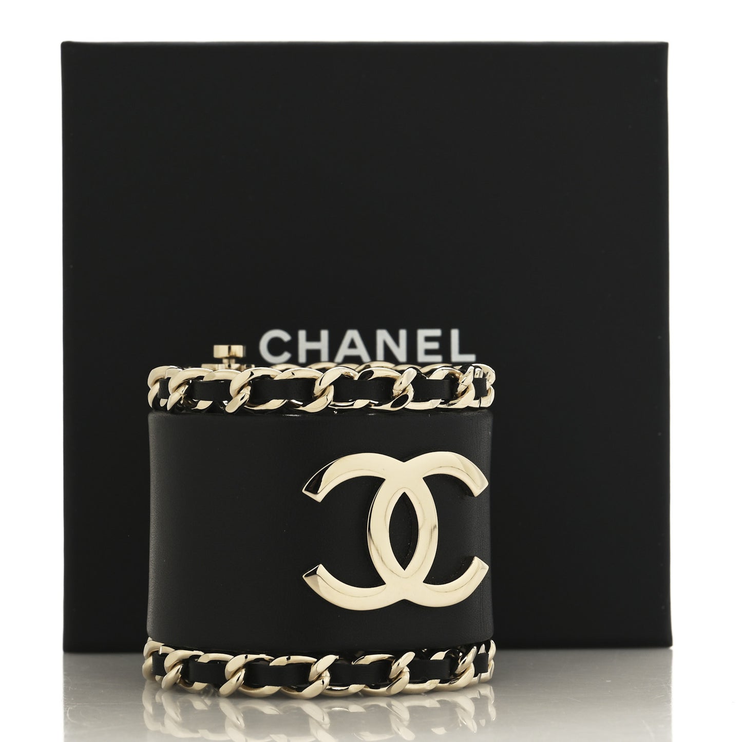 Lambskin Chain CC Bracelet S Black Gold
