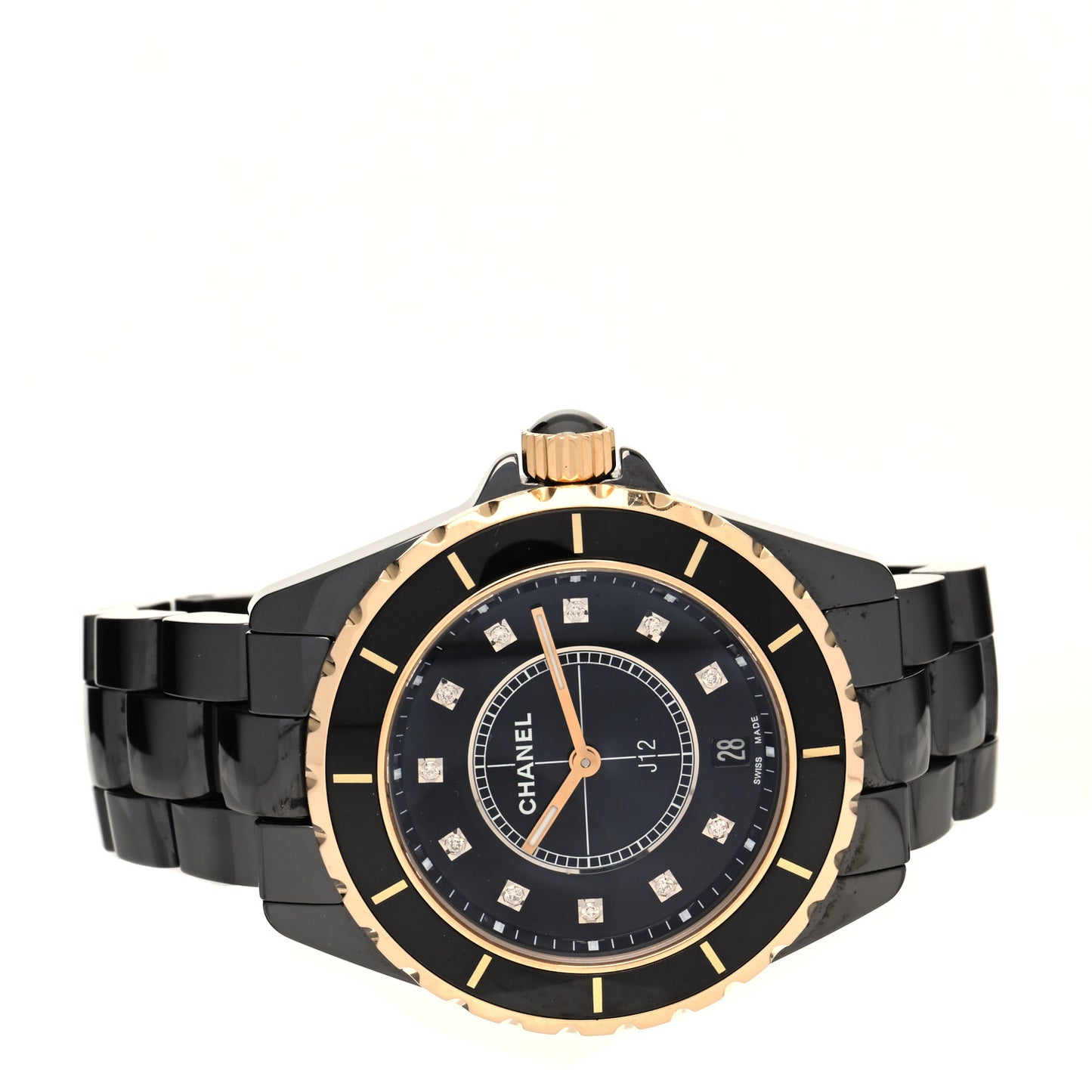 Stainless Steel 18K Yellow Gold Ceramic Diamond 38mm J12 Quartz Watch Black