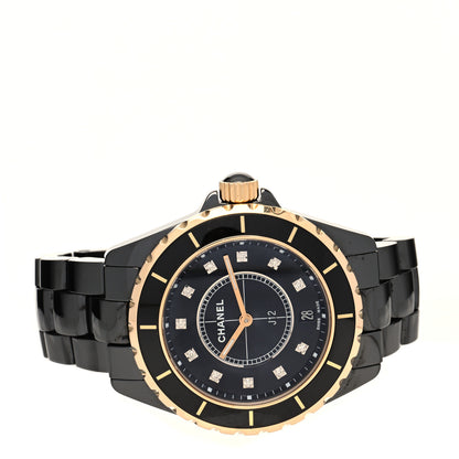 Chanel Stainless Steel 18K Yellow Gold Ceramic Diamond 38mm J12 Quartz Watch Black 2 of 5