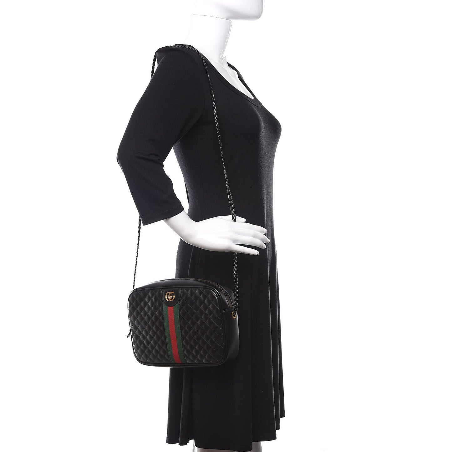 Calfskin Web Trapuntata Small GG Shoulder Bag Black