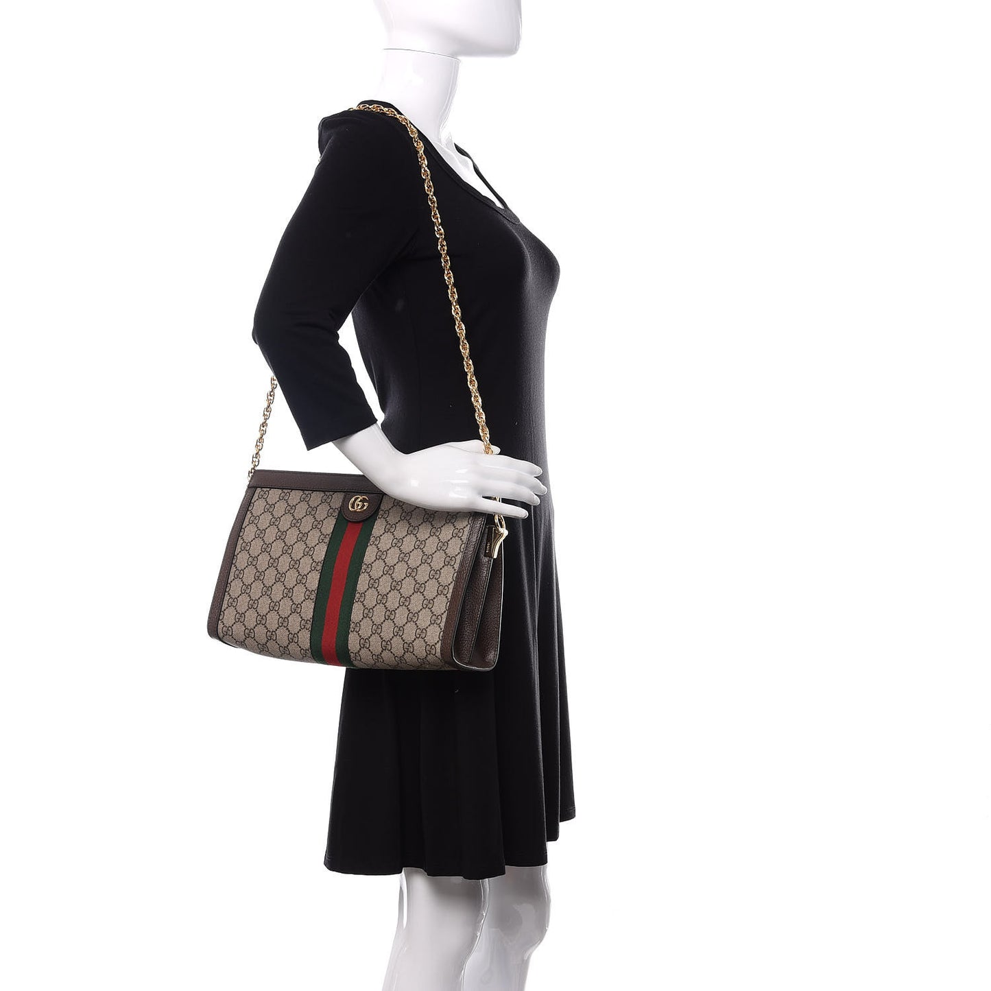 GG Supreme Monogram Web Medium Ophidia Chain Shoulder Bag Brown