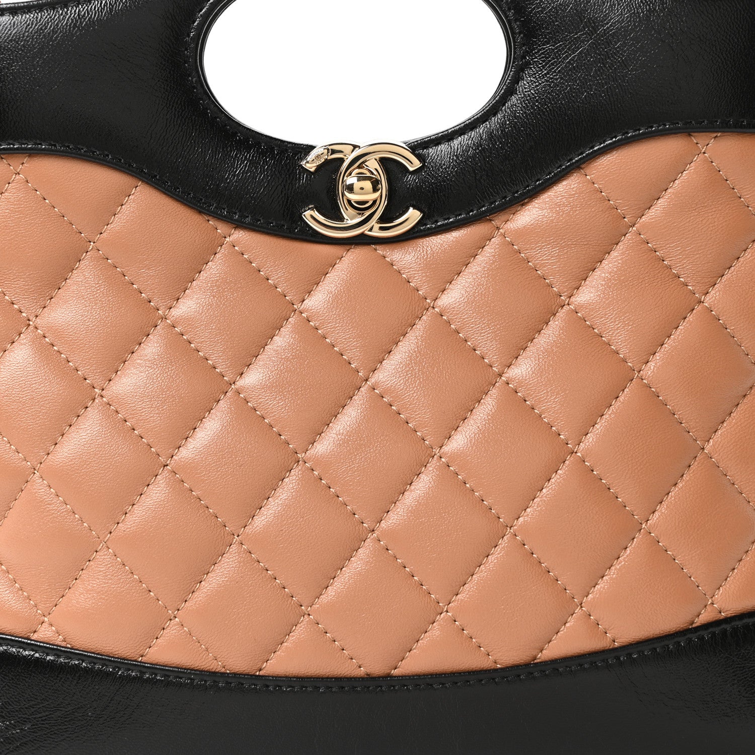 Chanel Shiny Crumpled Calfskin Quilted Mini 31 Shopping Bag Dark Beige Black 8 of 10