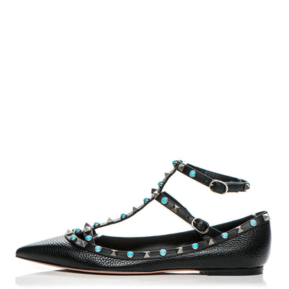 Valentino Garavani Pebbled Calfskin Rockstud Rolling Cage Ballerina Flats 41 Black 1 of 7