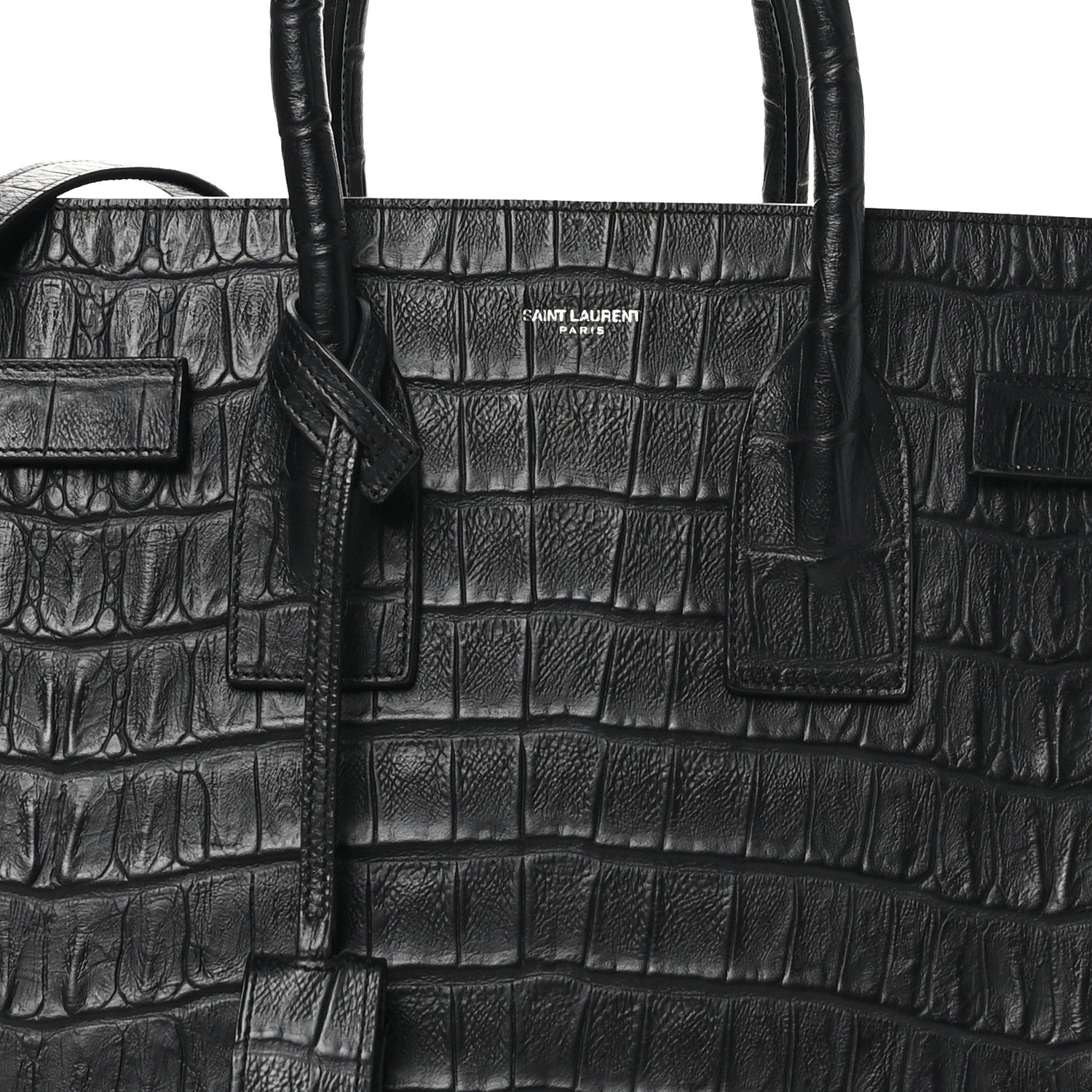 Saint Laurent Calfskin Crocodile Embossed Small Sac de Jour Black 8 of 10