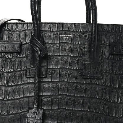 Saint Laurent Calfskin Crocodile Embossed Small Sac de Jour Black 8 of 10