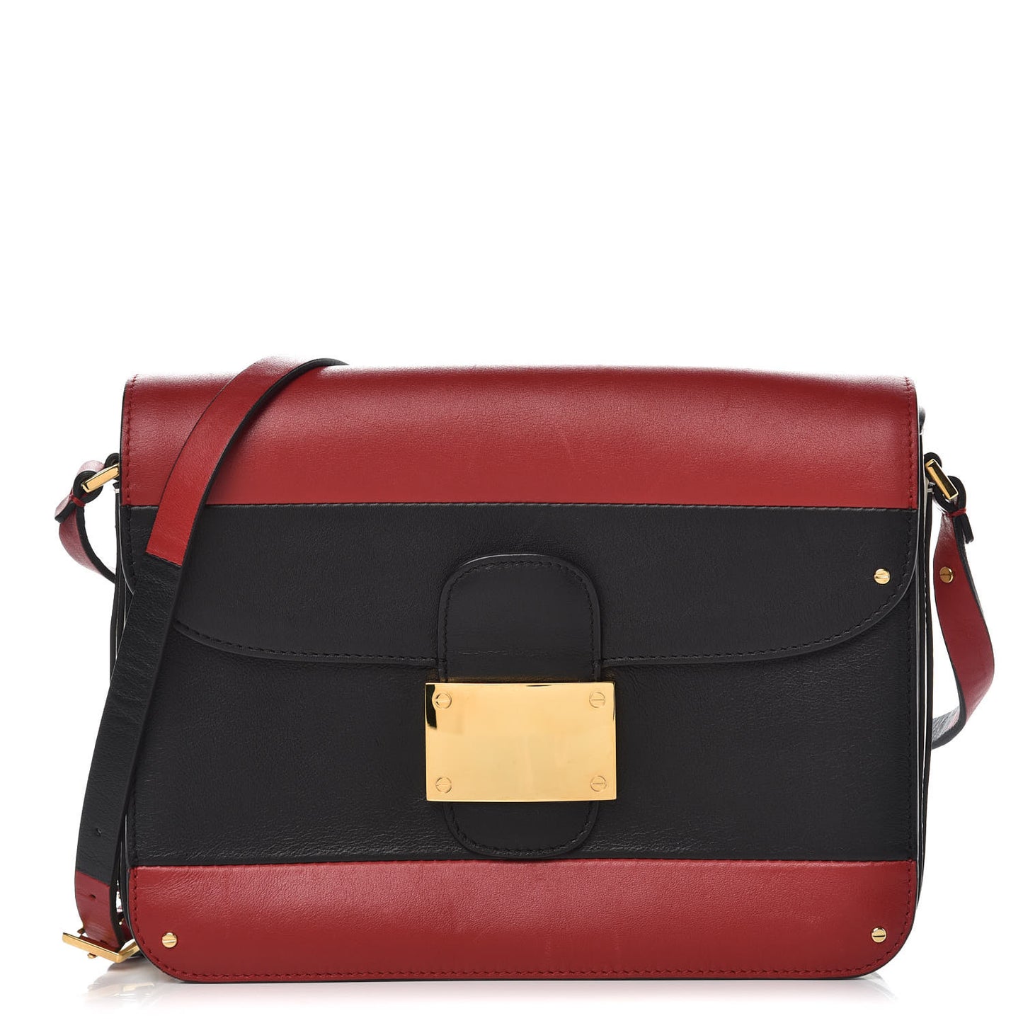 Calfskin Rivet Colorblock Shoulder Bag Black Red