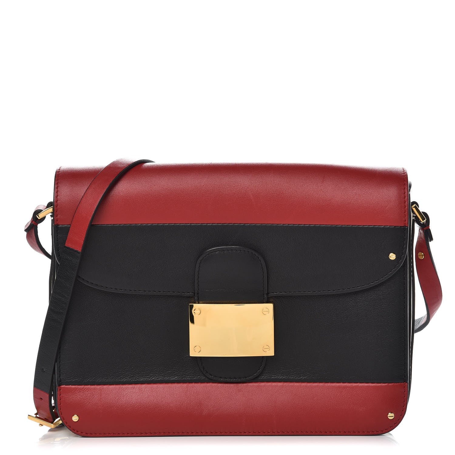 Valentino Garavani Calfskin Rivet Colorblock Shoulder Bag Black Red 1 of 11