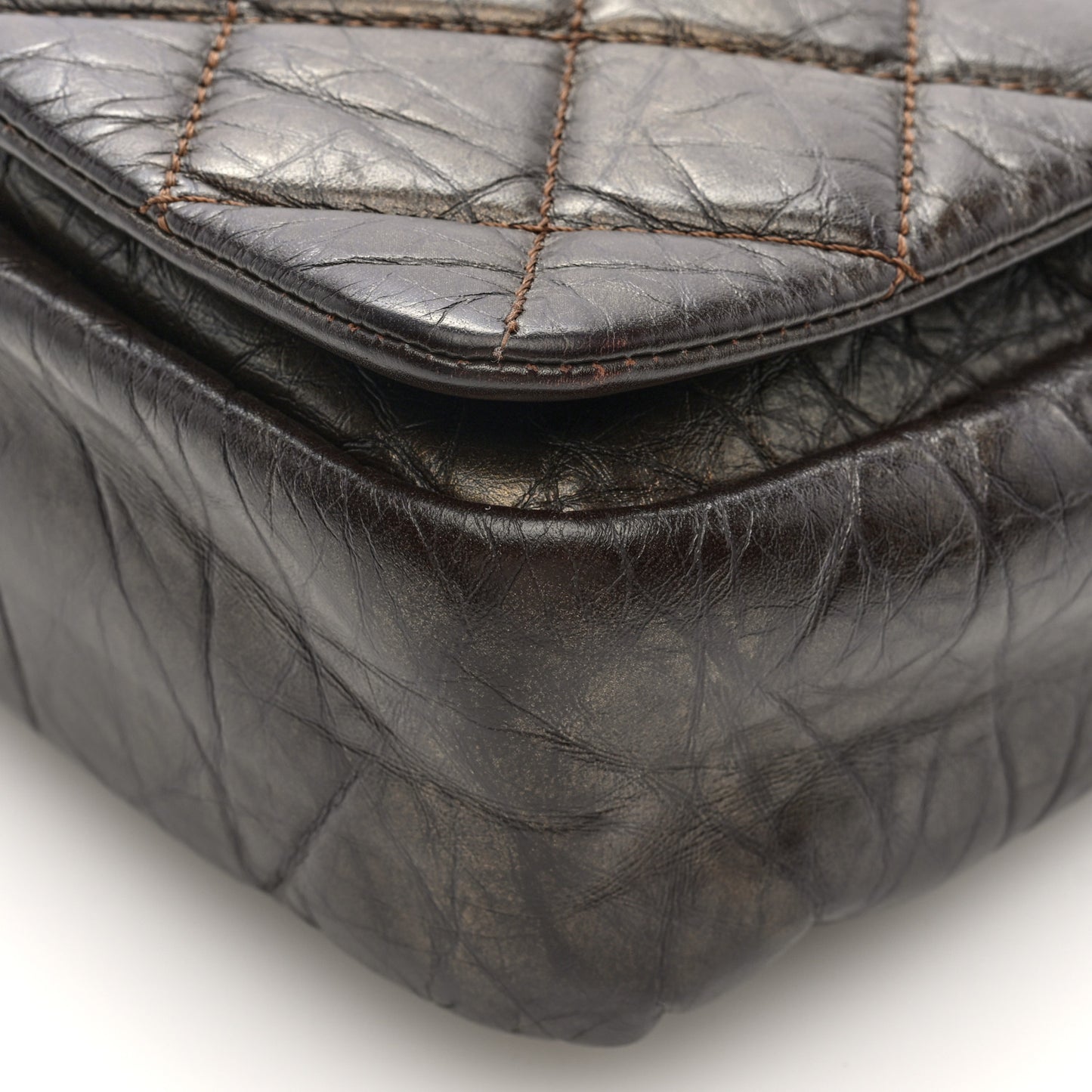 Metallic Aged Calfskin Quilted Medium Pondichery Flap Bronze