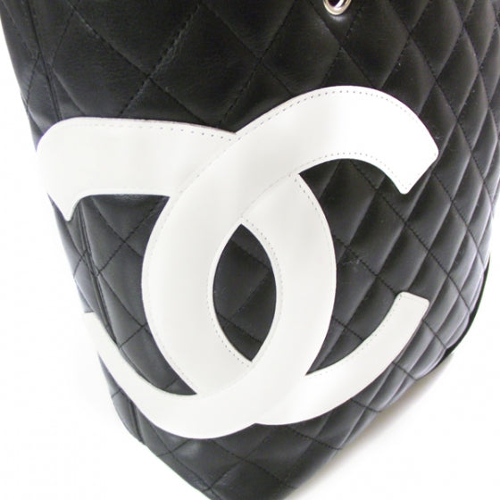 Calfskin Quilted Medium Cambon Tote Black White