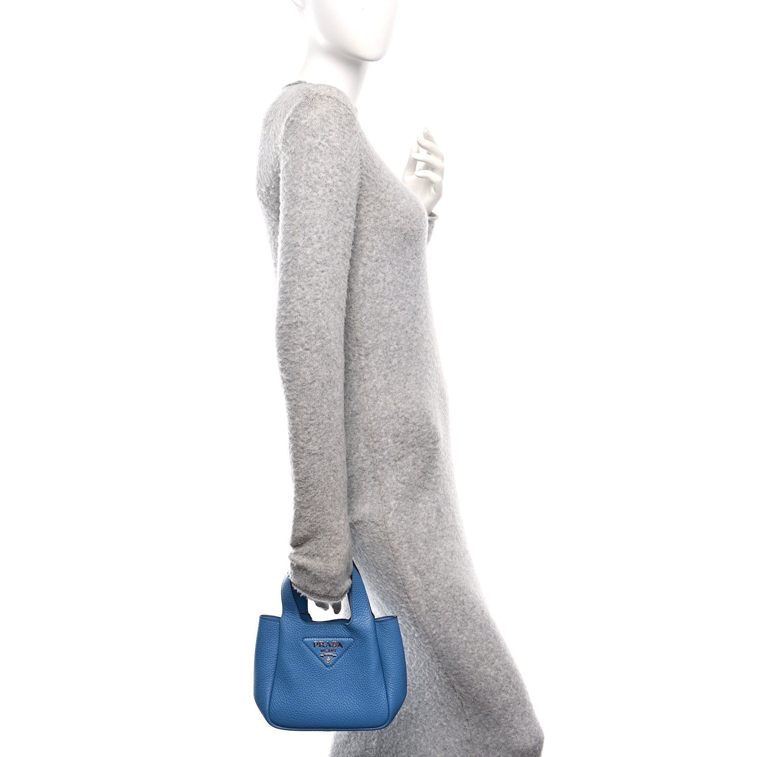 Prada Vitello Daino Soft Mini Dynamique Tote Cobalto 2 of 9
