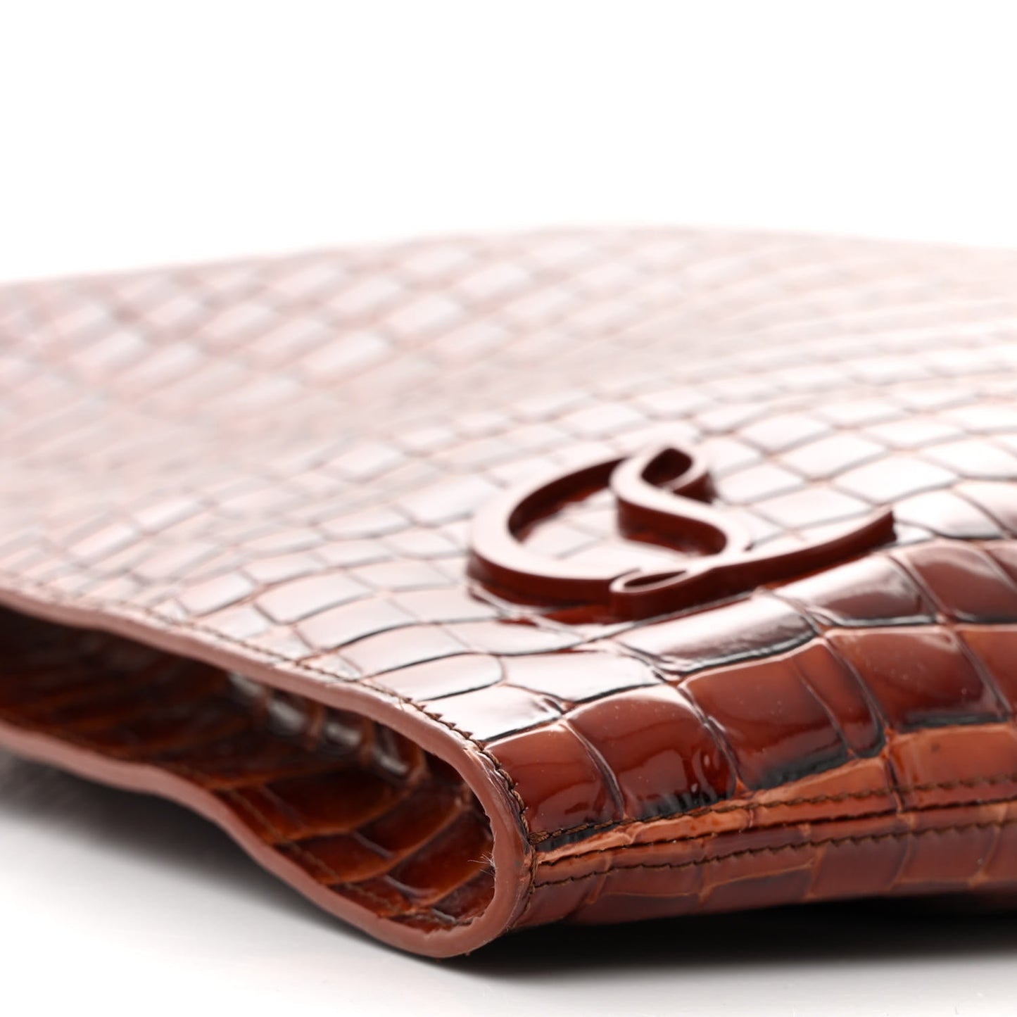 Patent Calfskin Crocodile Embossed Le 54 Tote Acajou